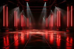 Ai Generaitve Backdrop With Illumination Of Red Spotlights For Flyers realistic image ultra hd high design photo