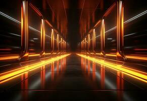 Ai Generative Yellow and red Neon illuminated futuristic backdrop realistic image- ultra hd- high design photo