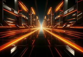 Ai Generative Yellow and red Neon illuminated futuristic backdrop realistic image- ultra hd- high design photo