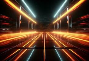 Ai Generative Yellow and red Neon illuminated futuristic backdrop realistic image- ultra hd- high design photo