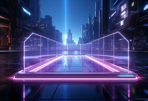 Ai Generated Neon illuminated futuristic backdrop realistic image, ultra hd, high design very detailed photo