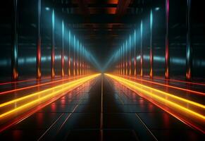 Ai Generative Yellow and red Neon illuminated futuristic backdrop realistic image- ultra hd- high design photo