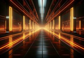 Ai Generative Yellow and red Neon illuminated futuristic backdrop realistic image- ultra hd- high design photo
