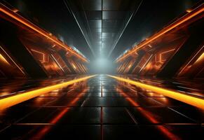 Ai Generative Yellow and red Neon illuminated futuristic backdrop realistic image- ultra hd- high design photo
