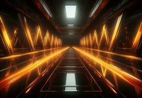Ai Generative Yellow and red Neon illuminated futuristic backdrop realistic image- ultra hd- high design photo