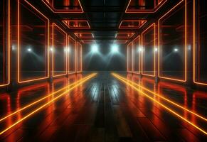 Ai Generative Yellow and red Neon illuminated futuristic backdrop realistic image- ultra hd- high design photo