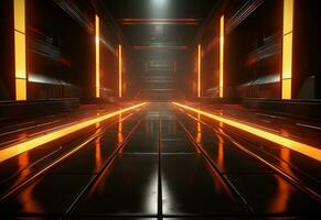 Ai Generative Yellow and red Neon illuminated futuristic backdrop realistic image- ultra hd- high design photo