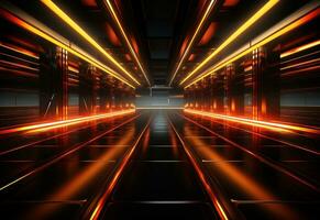 Ai Generative Yellow and red Neon illuminated futuristic backdrop realistic image- ultra hd- high design photo