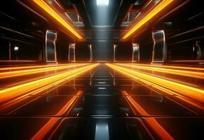 Ai Generative Yellow and red Neon illuminated futuristic backdrop realistic image- ultra hd- high design photo