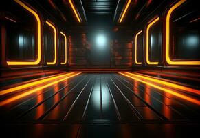 Ai Generative Yellow and red Neon illuminated futuristic backdrop realistic image- ultra hd- high design photo