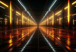 Ai Generative Yellow and red Neon illuminated futuristic backdrop realistic image- ultra hd- high design photo