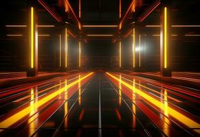 Ai Generative Yellow and red Neon illuminated futuristic backdrop realistic image- ultra hd- high design photo
