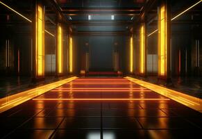 Ai Generative Yellow and red Neon illuminated futuristic backdrop realistic image- ultra hd- high design photo