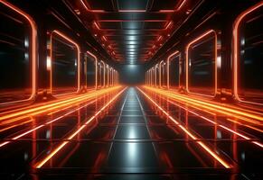Ai Generative Yellow and red Neon illuminated futuristic backdrop realistic image- ultra hd- high design photo