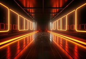 Ai Generative Yellow and red Neon illuminated futuristic backdrop realistic image- ultra hd- high design photo