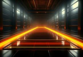 Ai Generative Yellow and red Neon illuminated futuristic backdrop realistic image- ultra hd- high design photo