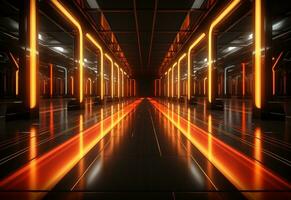 Ai Generative Yellow and red Neon illuminated futuristic backdrop realistic image- ultra hd- high design photo