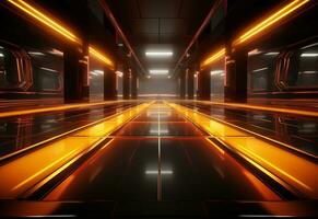 Ai Generative Yellow and red Neon illuminated futuristic backdrop realistic image- ultra hd- high design photo