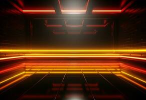 Ai Generative Yellow and red Neon illuminated futuristic backdrop realistic image- ultra hd- high design photo