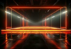 Ai Generative Yellow and red Neon illuminated futuristic backdrop realistic image- ultra hd- high design photo