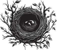 Aesthetic Aerial Dwelling Noir Nest Logo Simplicity in Shadows Graceful Bird Nest Design vector