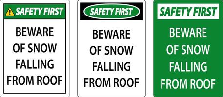 Safety First Sign Beware Of Snow Falling From Roof vector