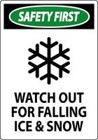 Safety First Sign Watch Out For Falling Ice And Snow vector