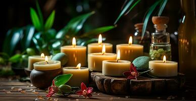 Wellness decoration, spa massage, oil on stone background. Zen, relaxation concept - AI generated image photo