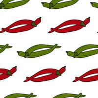 Seamless pattern of 2 different colors of chili peppers red and green. Abstract background texture vector