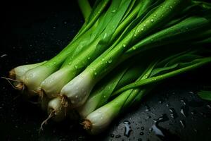 Savory Fresh green onions. Generate Ai photo