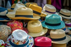 sombreros verano mercado venta. generar ai foto