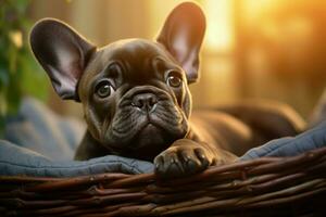 Alert Cute french bulldog. Generate Ai photo