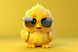 Entertaining Cute cartoon yellow chick. Generate Ai photo