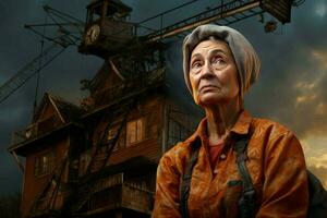 Diligent Crane woman operator building. Generate Ai photo