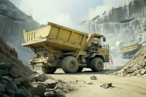 Rugged Dumper truck in career. Generate Ai photo