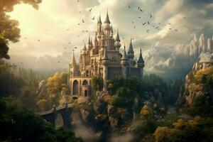 Mysterious Fairytale castle. Generate Ai photo