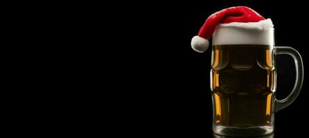 Beer mug Christmas hat banner. Generate Ai photo