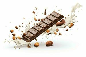 Broken chocolate long bar with yummy peanuts. Generate AI photo