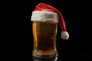 Beer mug Christmas hat. Generate Ai photo