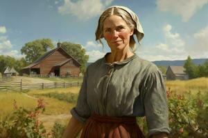 Independent American farmer woman at field. Generate Ai photo