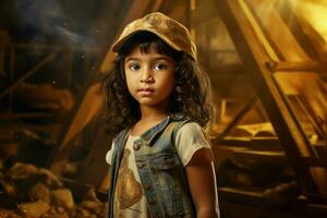 Hieroglyph-adorned Ancient egyptian pyramid child girl. Generate Ai photo