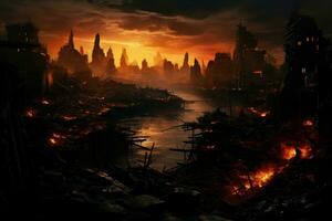 Eerie Apocalypse city dark. Generate Ai photo