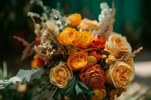 Orange mustard flowers bouquet. Generate ai photo