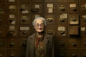 Old archivist in cabinets room. Generate Ai photo