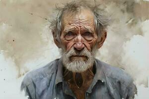 Textured Canvas unfinished paint old man. Generate Ai photo