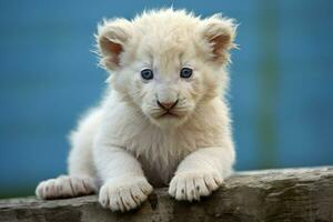 juguetón linda blanco león. generar ai foto