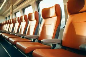 Comfortable seats in empty modern passenger comfort inside. Generate Ai photo