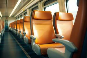 Comfortable seats in empty modern passenger chair transport. Generate Ai photo