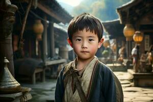 Chinese village child person. Generate Ai photo