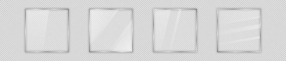 Set of four glass plates in square frame isolated on background. Vector illustration.